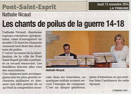 13 novembre 2014. Pont-Saint-Esprit – Les chants de Poilus de la guerre 14-18 – La Tribune