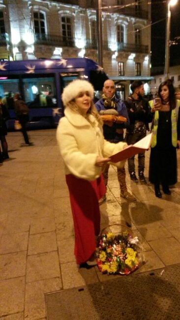 31 décembre 2016. Dans les rues de Montpellier avec nos Sans Abris accompagnée de Laéticia…Quels merveilleux moments d’émotion et de partage…