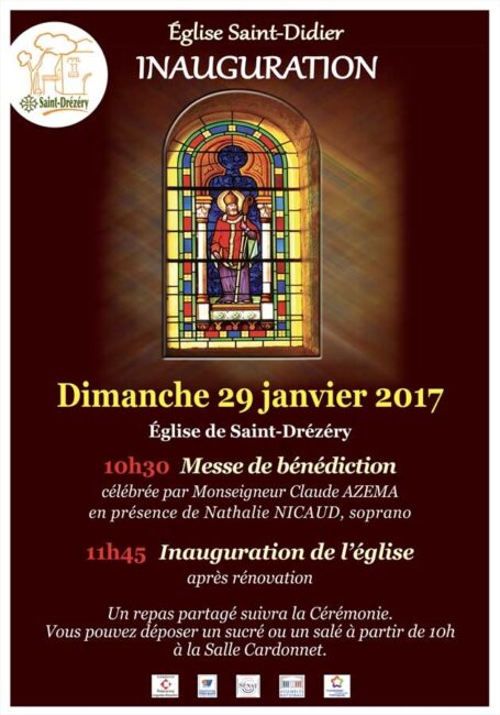 29 janvier 2017. Messe de bénédiction en l’église de Saint-Drézéry, célébrée par Monseigneur Claude Azema et inauguration en présence de Nathalie.