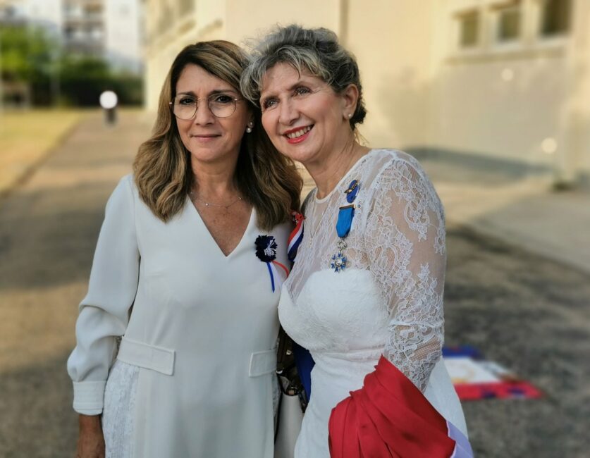 14 juillet 2022. Palavas-Les-Flots (34), IGESA, cérémonie de clôture du SNU (Service National Universel) à Palavas les Flots en compagnie de notre ministre chargée des anciens combattants Patricia Miralles, Nathalie y chante La Marseillaise et Quand Madelon.