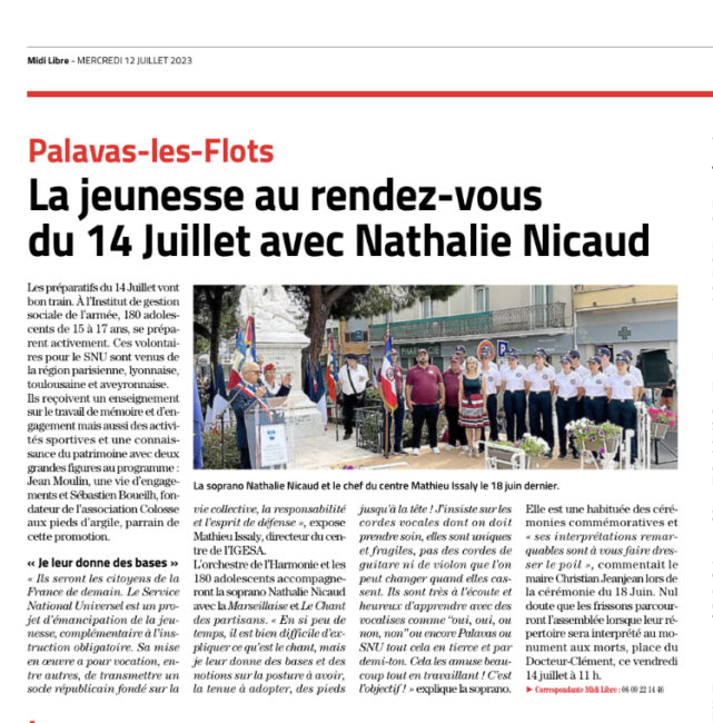 Mercredi 12 Juillet 2023. Palavas-Les-Flots (34), Préparatif du 14 Juillet. La jeunesse au rendez-vous avec Nathalie Nicaud. (Midi Libre)