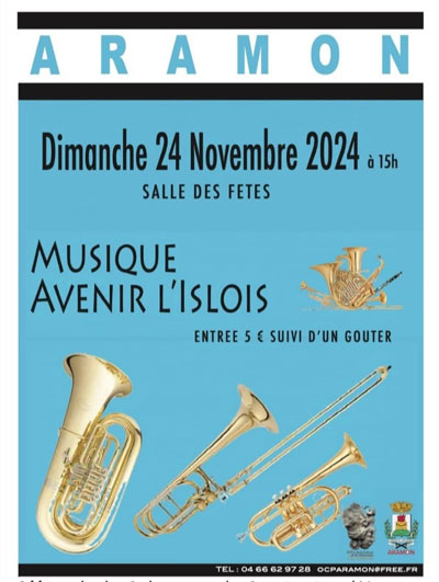 Dimanche 24 novembre 2024. Aramon (30), salle des fêtes, Nathalie est en concert avec l’harmonie de l’Avenir l’Islois dans un programme très éclectique, dirigé par Ludovic Bernard.